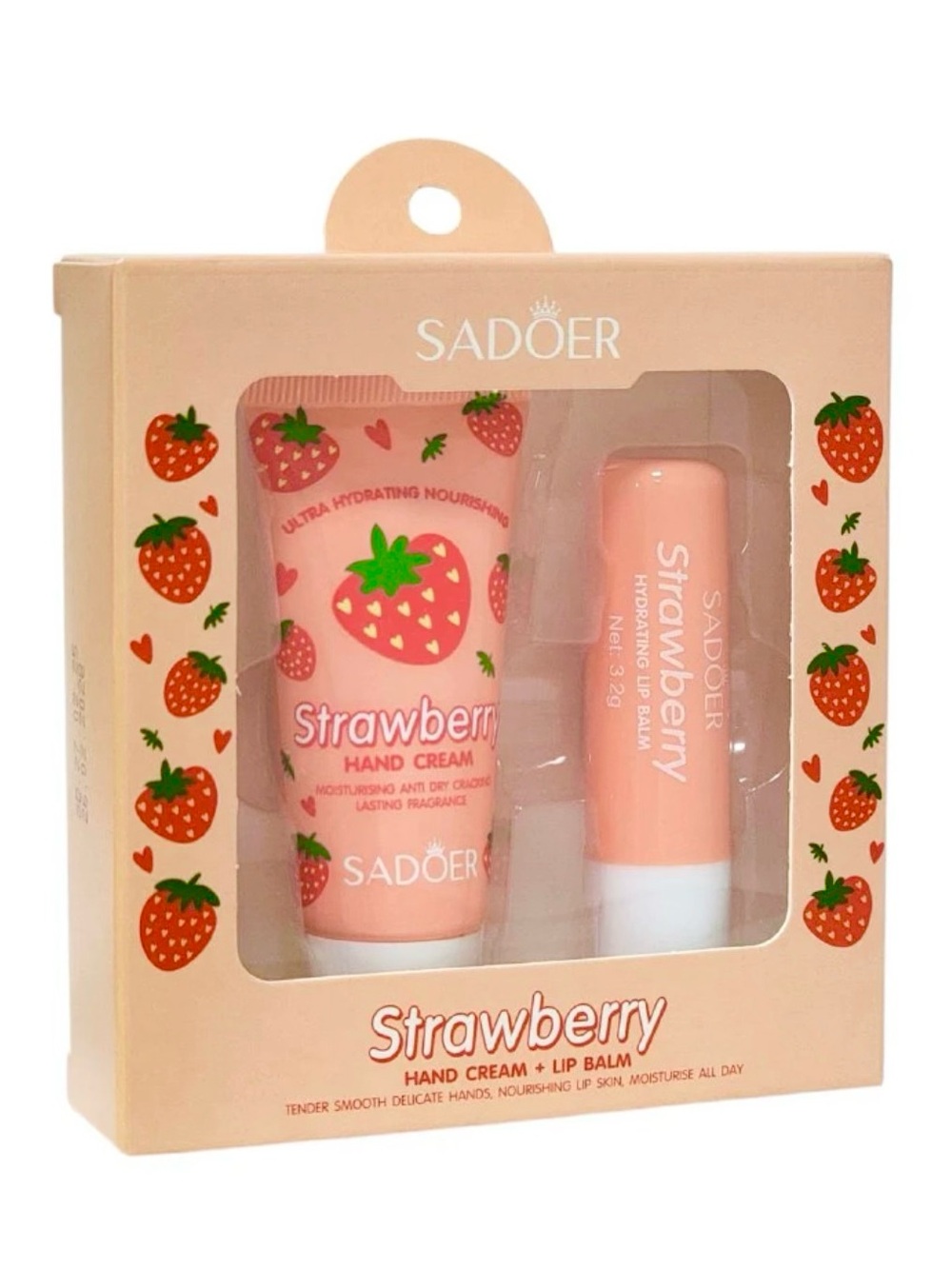 Sadoer Strawberry Hand Cream & Lip Balm Set NWT